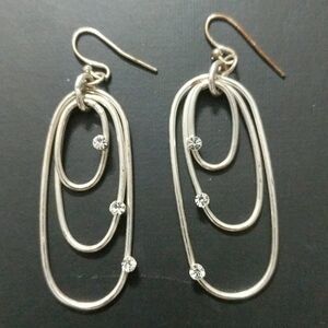 Silver Tone Clear Rhinestone Oval Hoop Statement Earrings